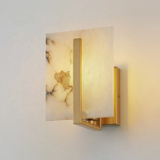 Gold brass alabaster disc sconce bedroom