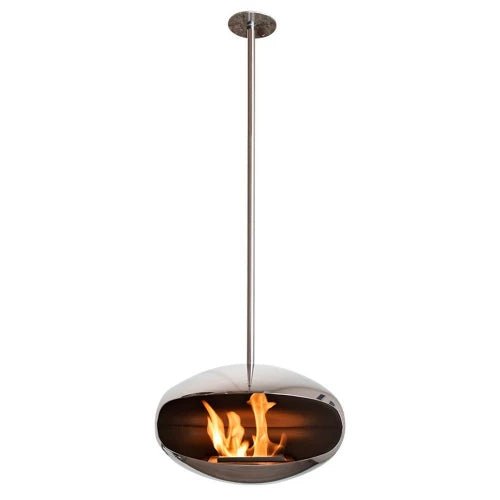 Cocoon Aeris Smokeless Bioethanol Fire Polished Steel with Steel Pole - Nuovo Luxury - Ceiling - mounted Fireplace