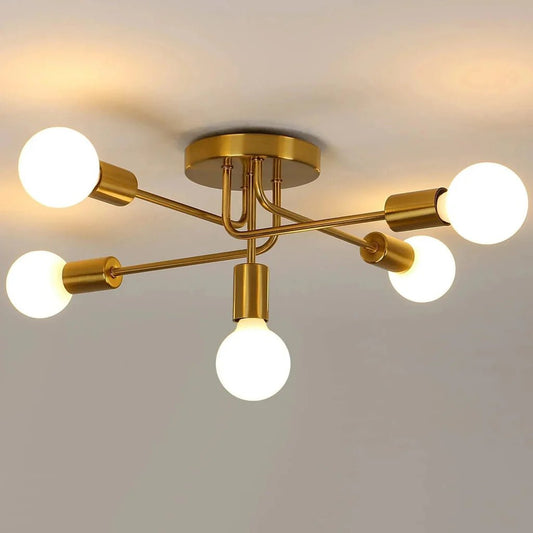 Golden Starburst Branch Chandelier – 5‑Light E27 Ceiling Light - Nuovo Luxury - Lighting