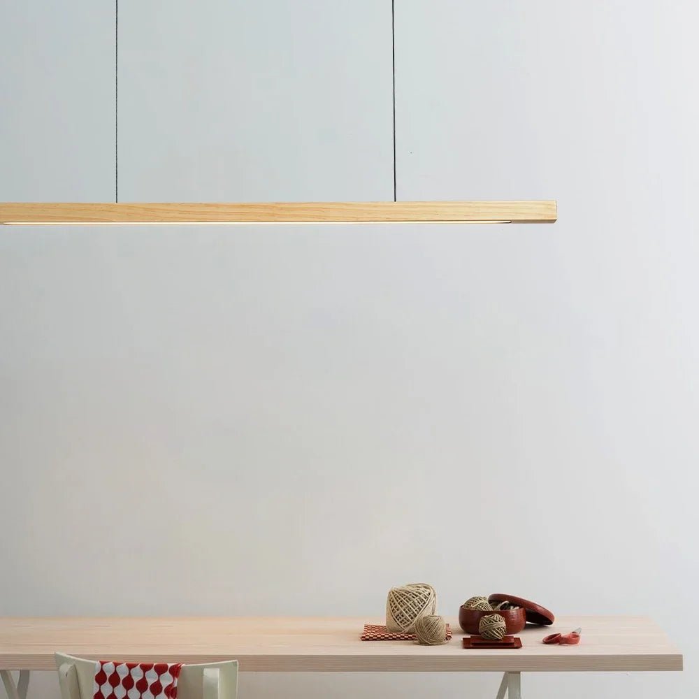 Nordic Timber Line pendant installation diagram showing hanging height guide