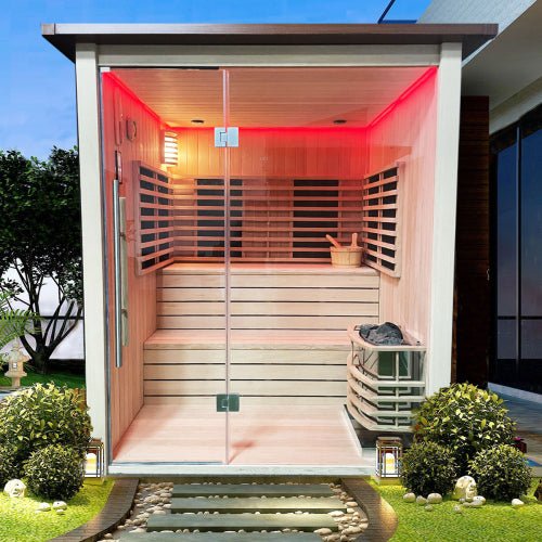 Outdoor Hybrid - Heating 4 Person Infrared & Electric Stove Sauna 2m x 2m - Nuovo Luxury - Outdoor Sauna