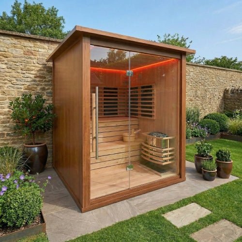 V2 Hybrid - Heating 4 Person Sauna Infrared & Electric Stove Sauna - Nuovo Luxury - Outdoor Sauna