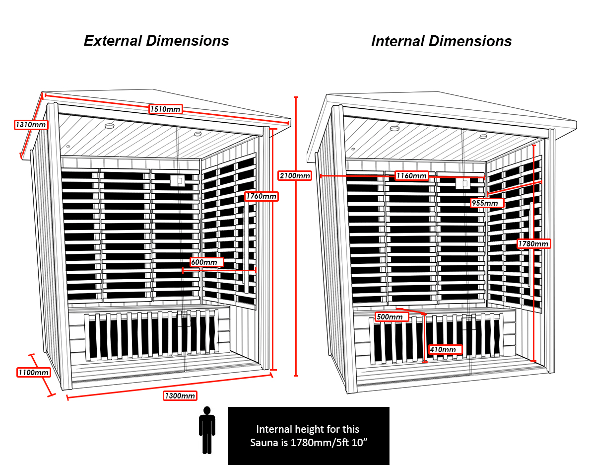 2 Person Far Infrared Sauna 1.51m x 1.31m - Nuovo Luxury - Outdoor Sauna