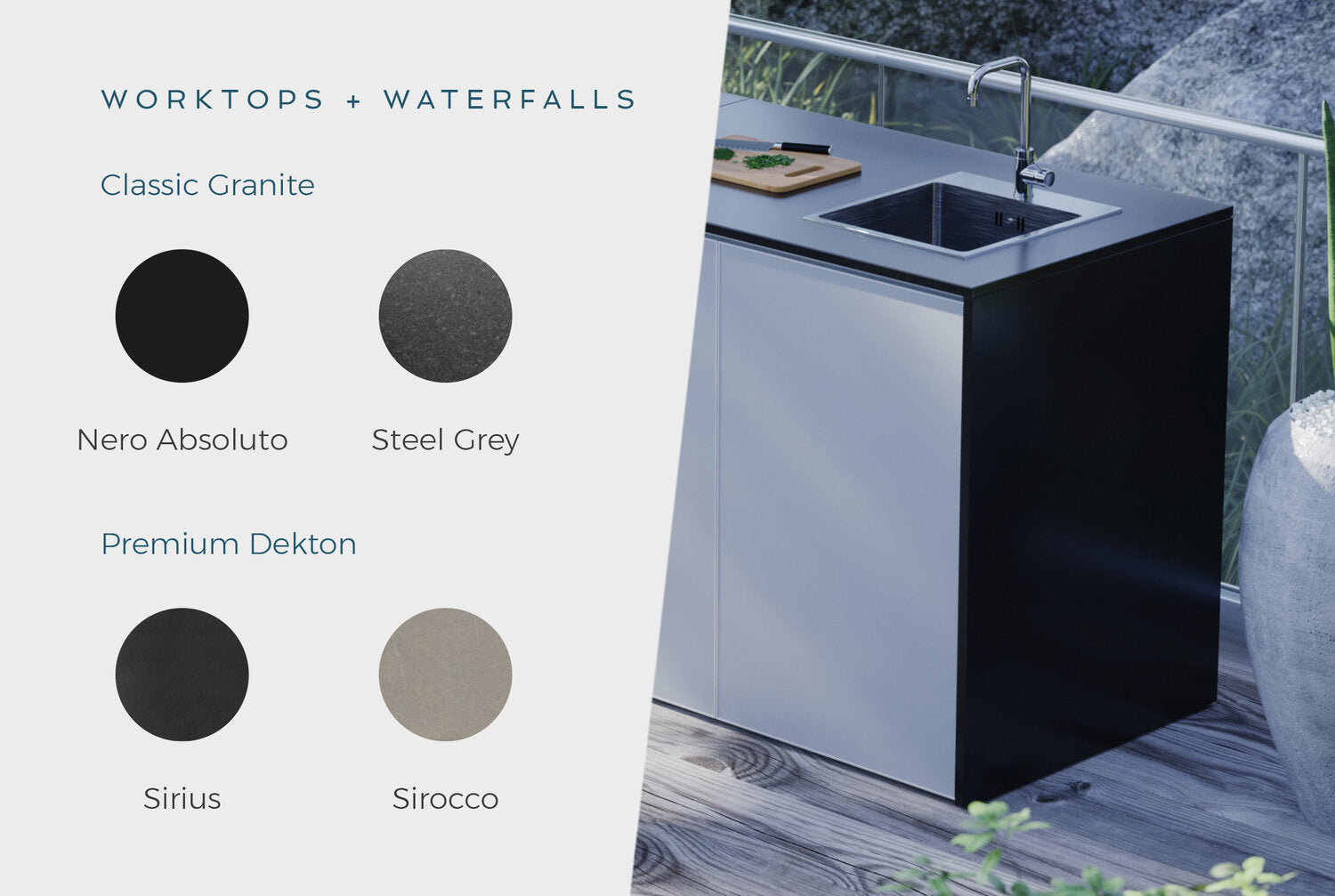 FrescoPro Boronia Outdoor Kitchen With 7000P 4 Burner BBQ - Dekton Top / ACP Doors - Nuovo Luxury