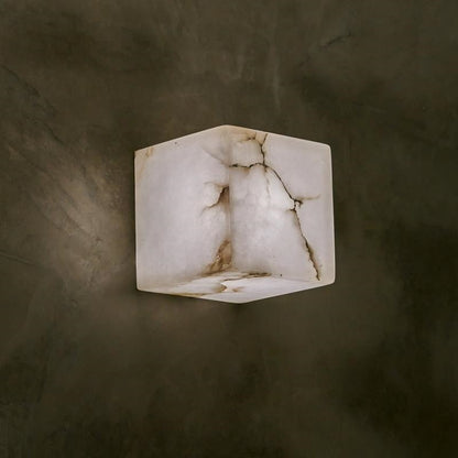 Square alabaster wall light natural stone cube glowing
