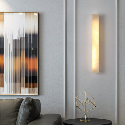 Alabaster copper bar wall sconce detail lit