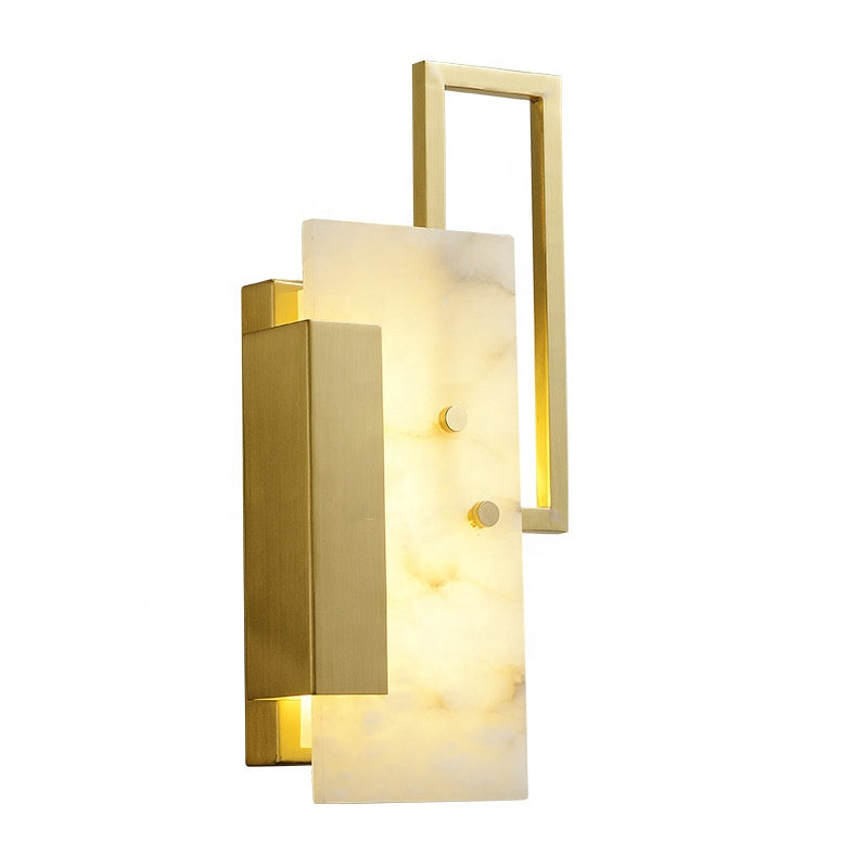 Alabaster square wall sconce copper frame neutral white
