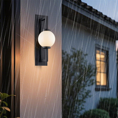 Outdoor orb wall light product view sand black finish