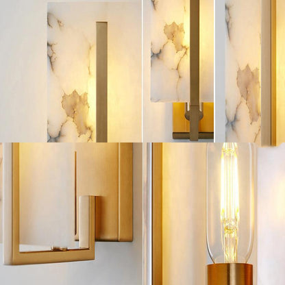 Wide alabaster wall light brass frame detail