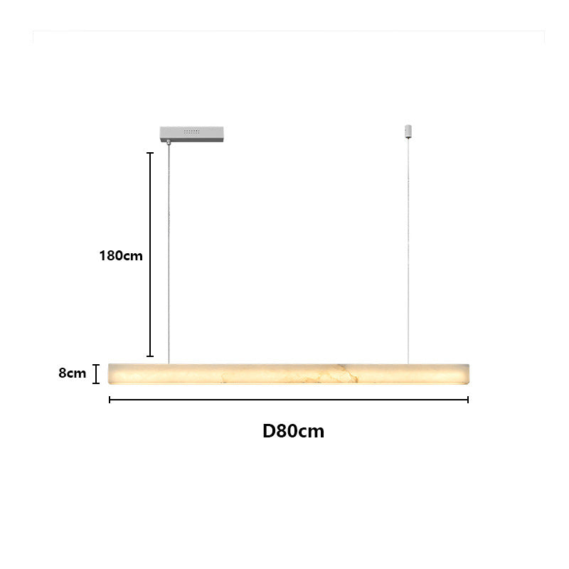 Linear pendant light natural stone veining illuminated