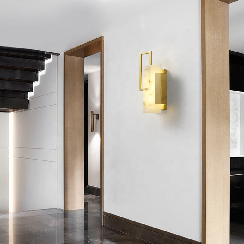 Square stone wall light bedside copper