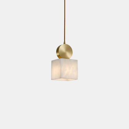 Square stone-effect pendant light with brushed gold detail