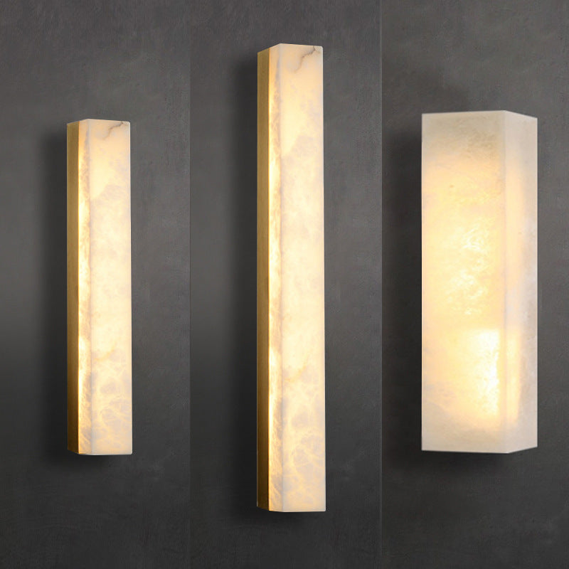 Alabaster copper strip wall light warm glow living room
