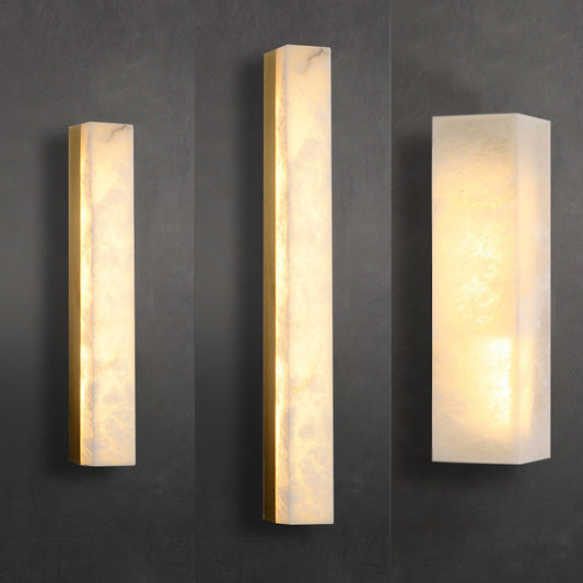 Alabaster copper strip wall light warm glow living room