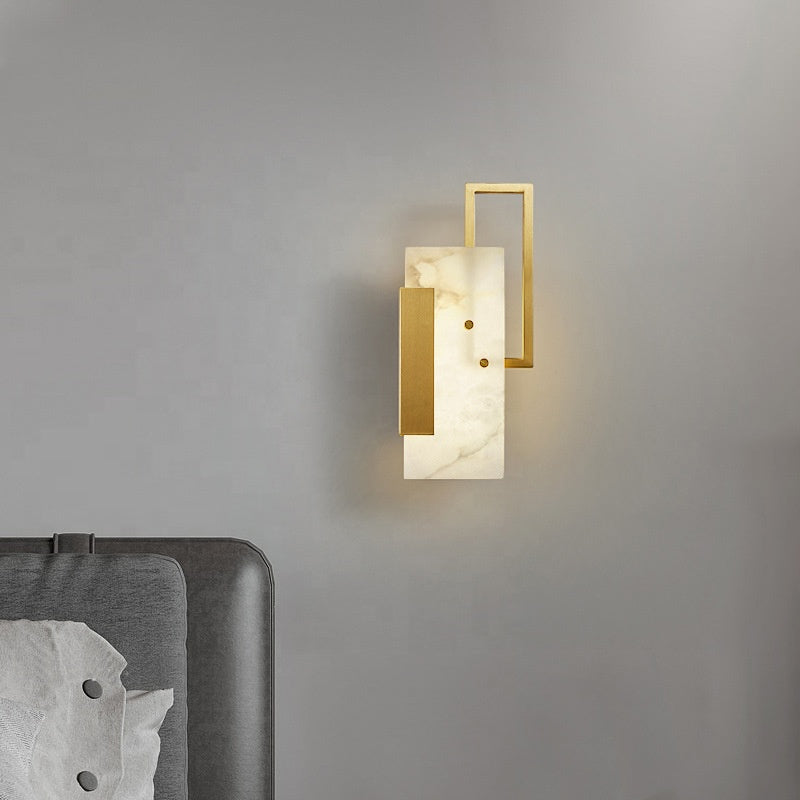 Cubico alabaster wall sconce detail lit