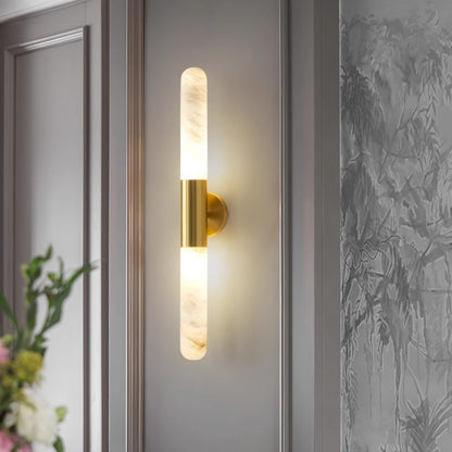 Alabaster column wall lamp in bedroom warm white
