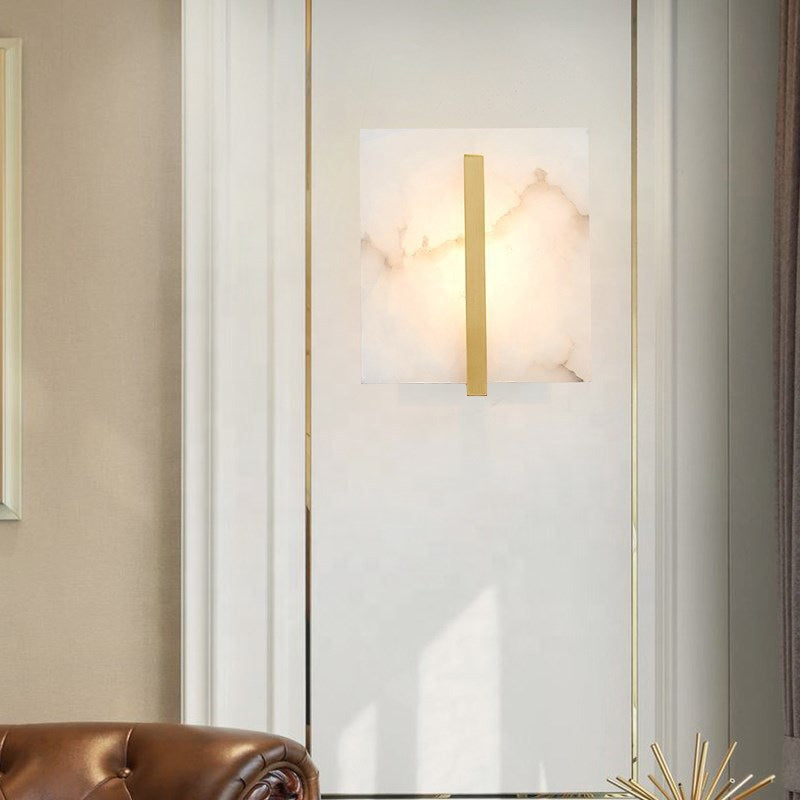 Disco alabaster brass wall sconce lit