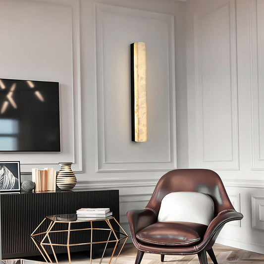 Linear alabaster wall sconce copper frame gold white