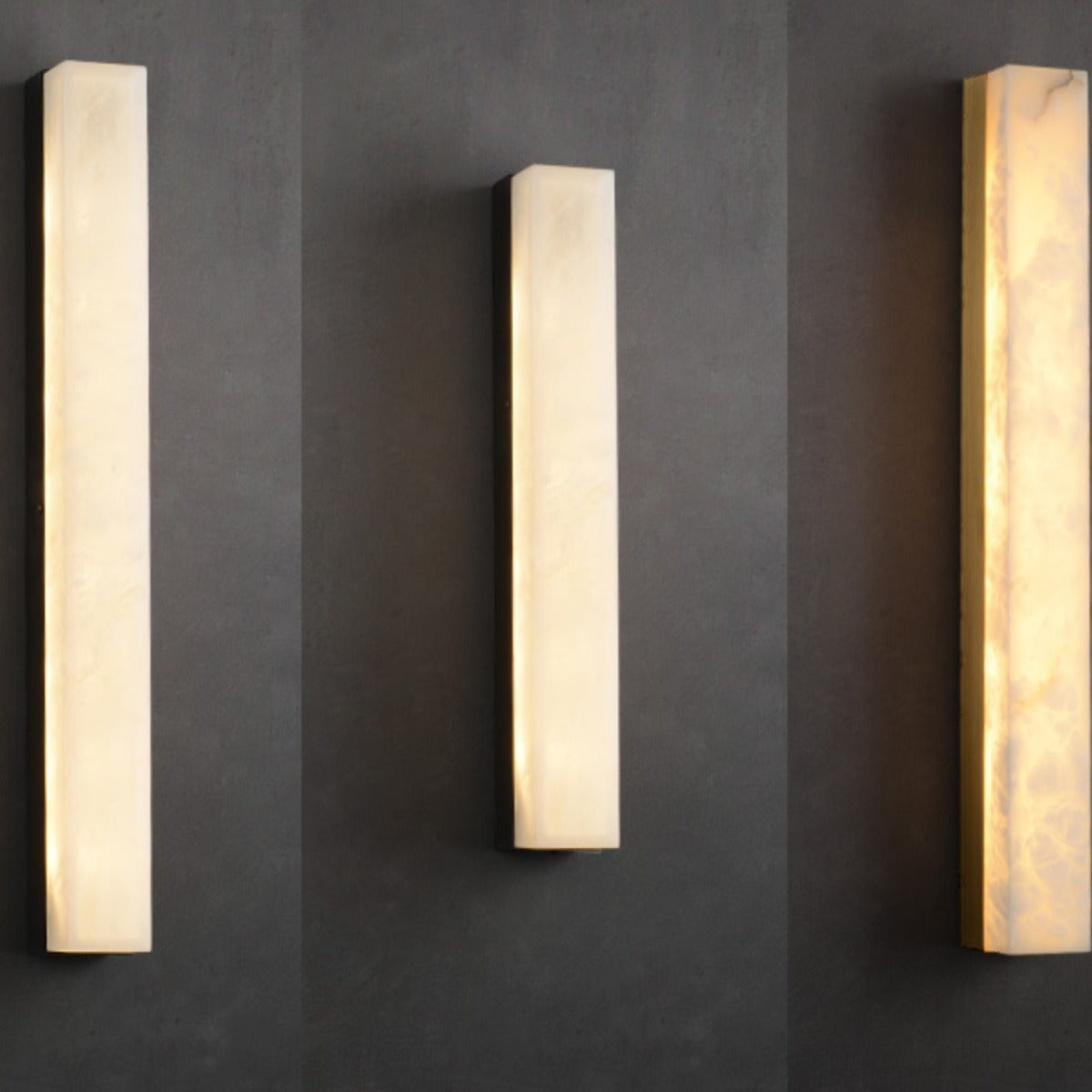 Alabaster rectangular wall light copper detail