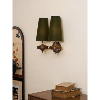 Walnut and brass wall sconce lifestyle