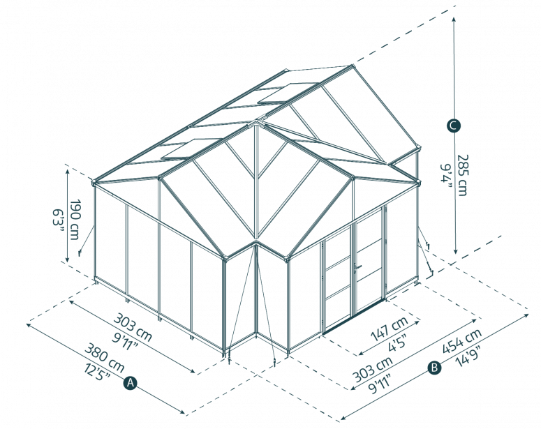 Victory Grand Garden Chalet 13' x 15' Greenhouse - Black Aluminium Frame & Clear Polycarbonate Panels - Nuovo Luxury