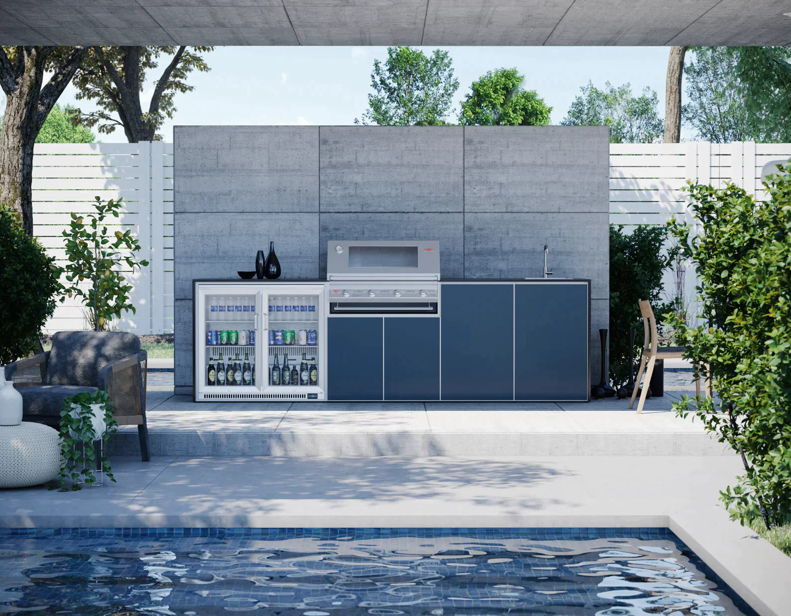 FrescoPro Augusta Outdoor Kitchen With 7000P 4 Burner BBQ - Dekton / Dekton Doors - Nuovo Luxury
