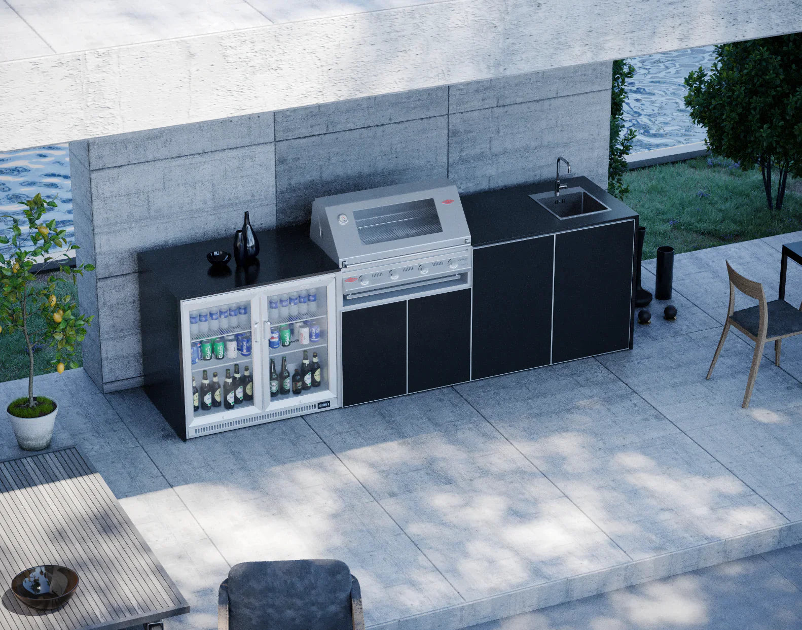 FrescoPro Augusta Outdoor Kitchen With 7000P 4 Burner BBQ - Dekton / ACP Doors - Nuovo Luxury