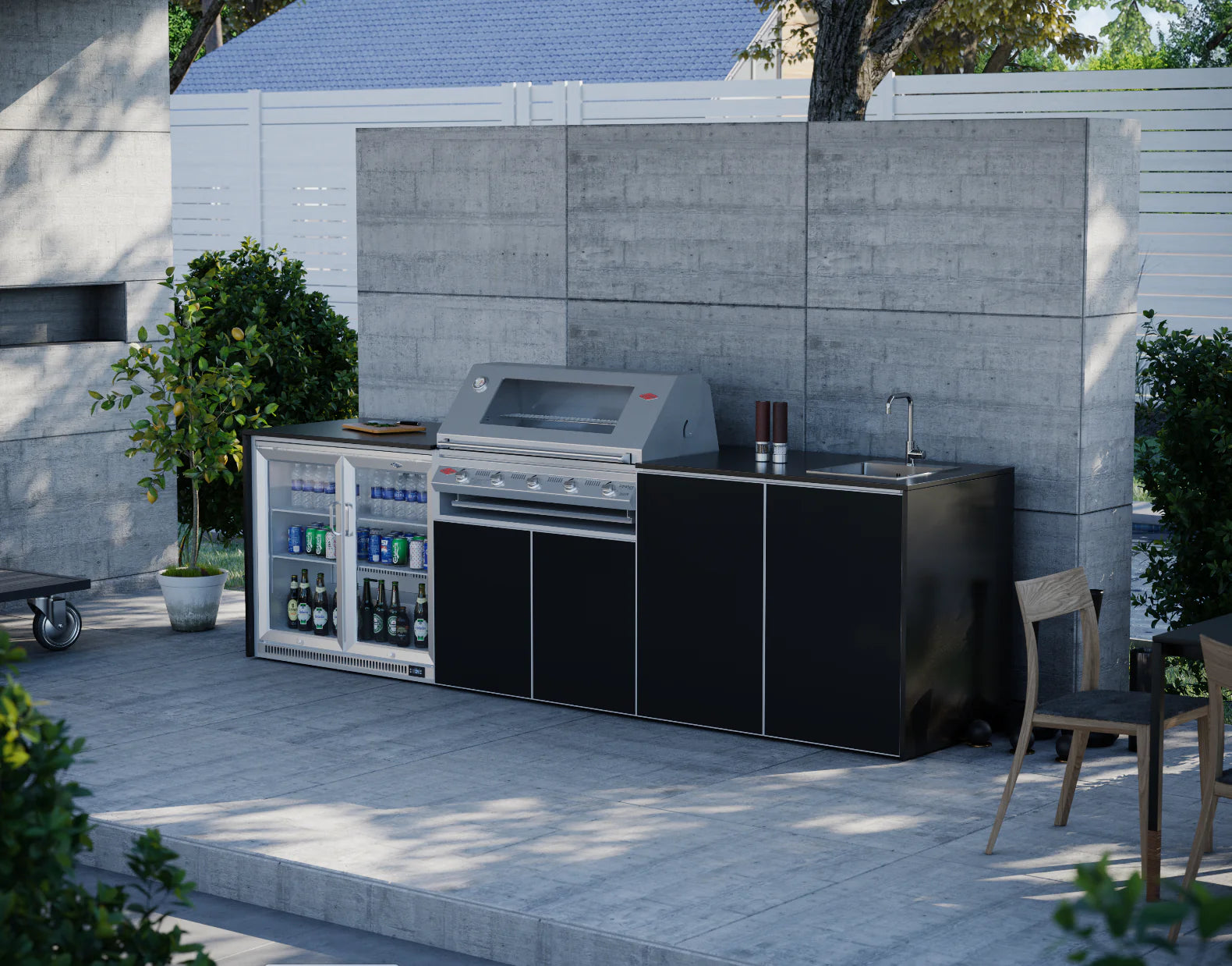 FrescoPro Augusta Outdoor Kitchen With 7000P 5 Burner BBQ - Granite Top / ACP Doors - Nuovo Luxury