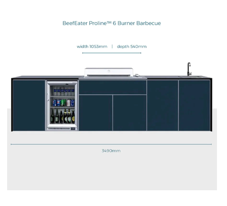 FrescoPro Boronia Outdoor Kitchen With Pro Line 6 Burner BBQ - Granite Top / ACP Doors - Nuovo Luxury