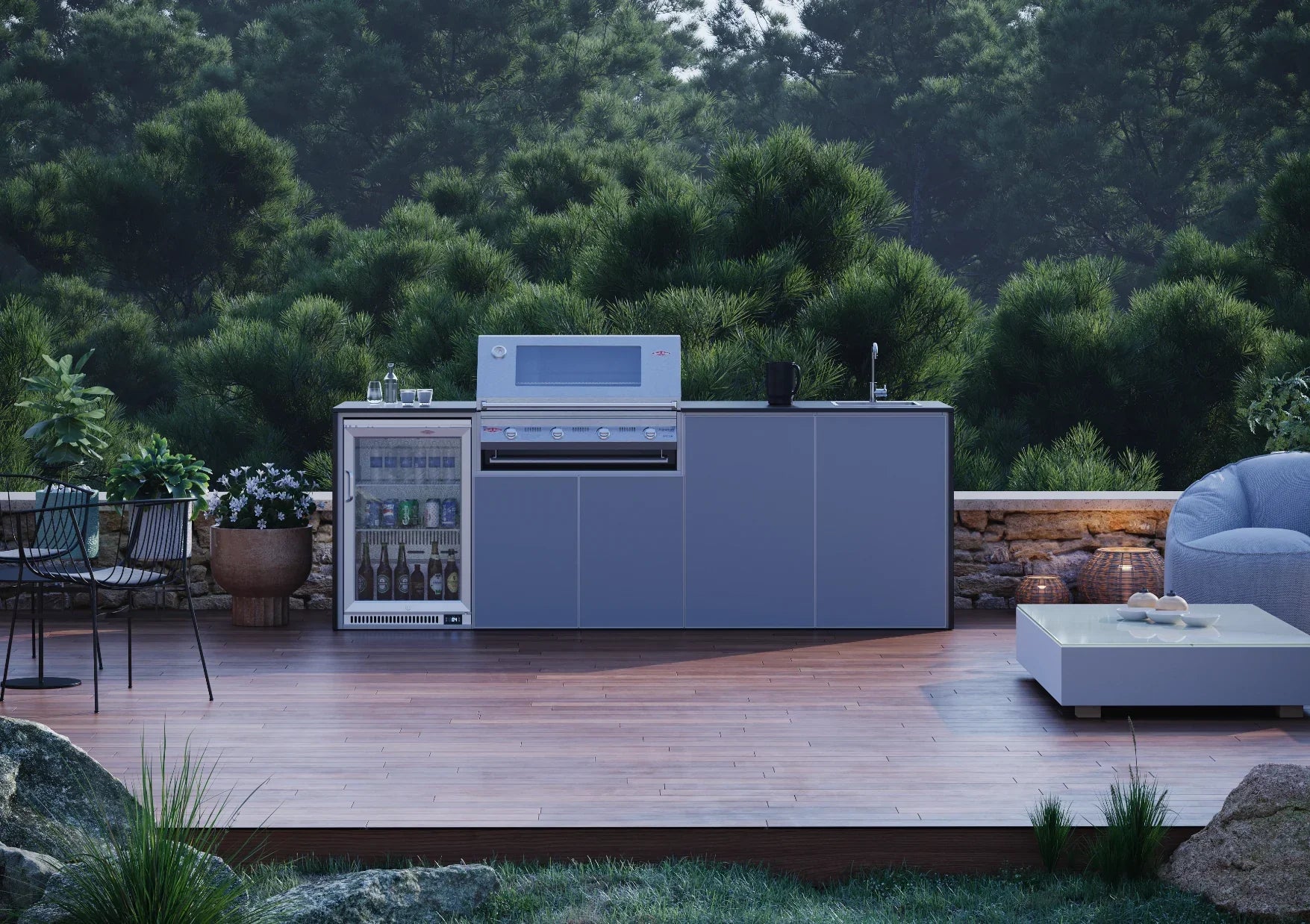 FrescoPro Esperance Outdoor Kitchen With 7000P 4 Burner BBQ- Dekton / Dekton Doors - Nuovo Luxury