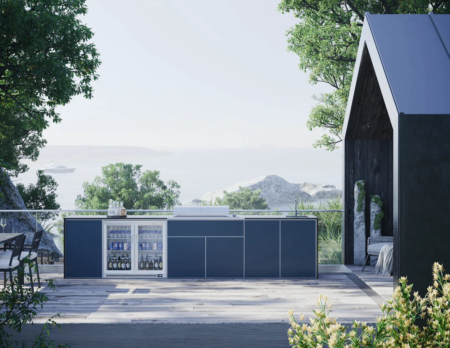 FrescoPro Fremantle Outdoor Kitchen With Pro Line 6 Burner BBQ - Dekton Top / ACP Doors - Nuovo Luxury