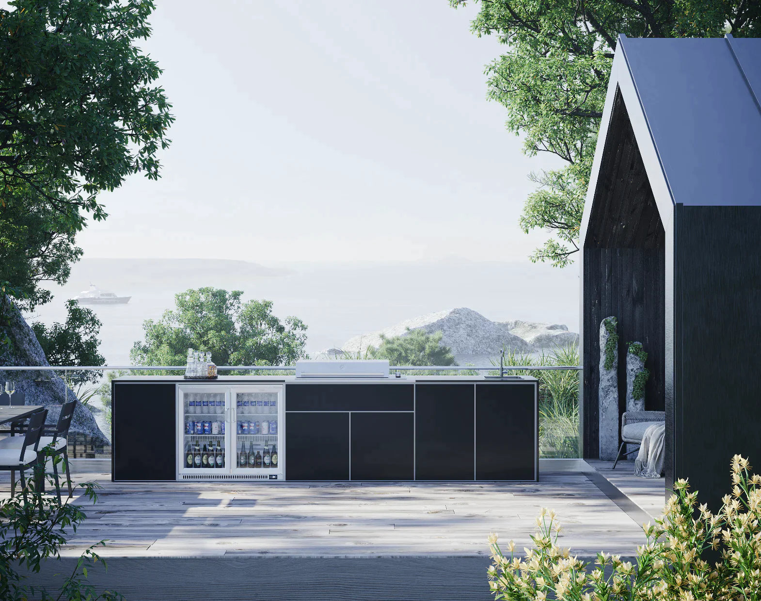 FrescoPro Fremantle Outdoor Kitchen With Pro Line 6 Burner BBQ - Dekton Top / Dekton Doors - Nuovo Luxury