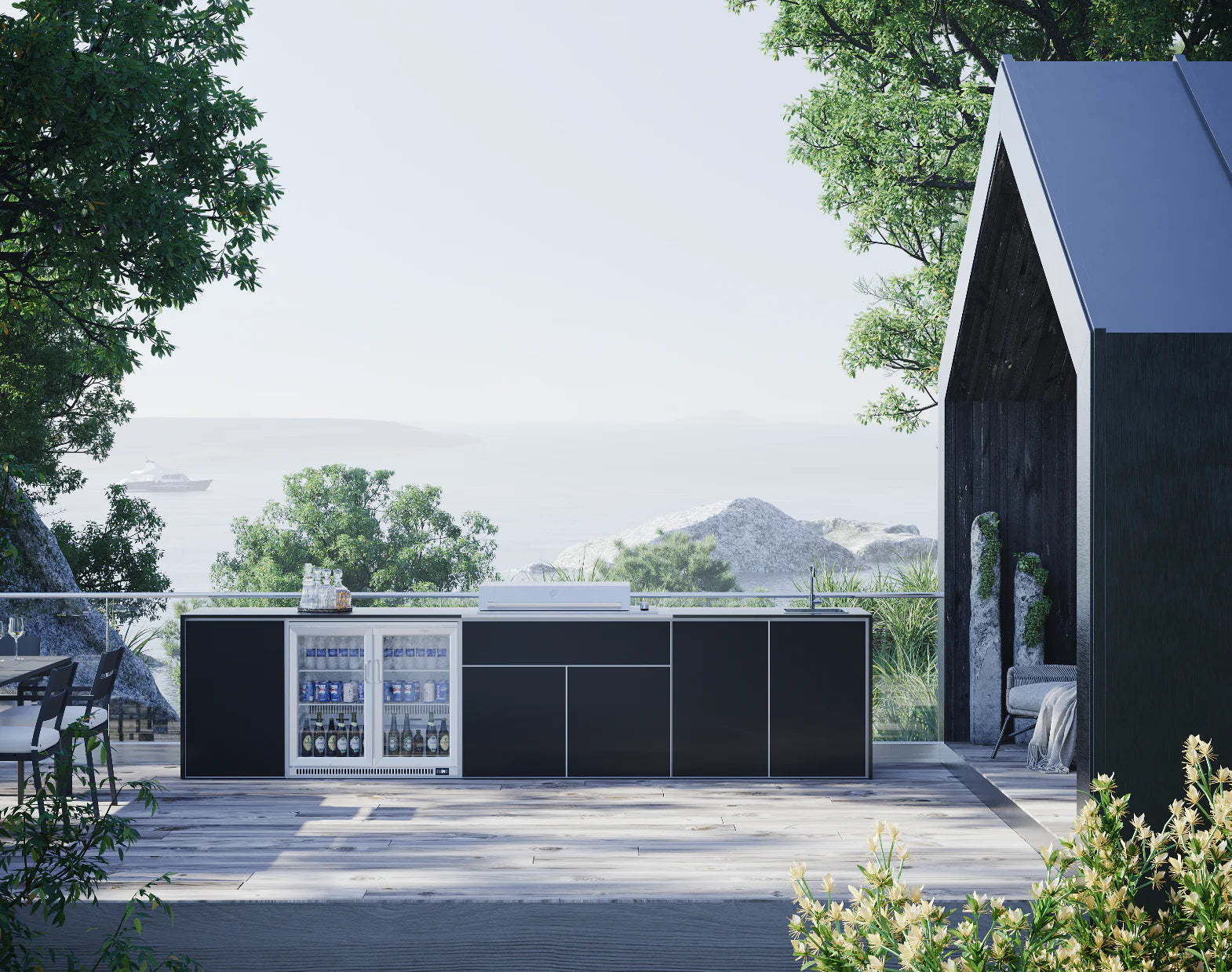 FrescoPro Fremantle Outdoor Kitchen With Pro Line 6 Burner BBQ - Granite Top / ACP Doors - Nuovo Luxury