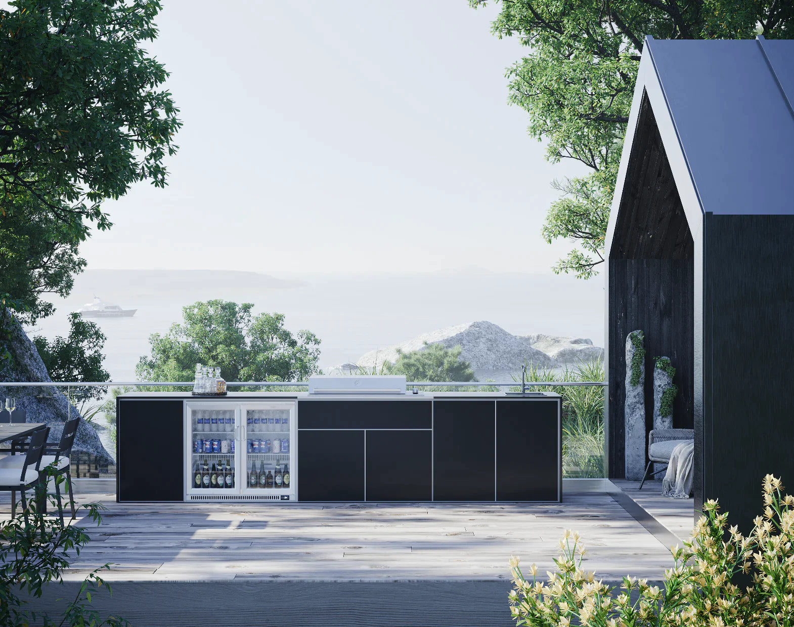 FrescoPro Fremantle Outdoor Kitchen With Pro Line 6 Burner BBQ - Dekton Top / ACP Doors - Nuovo Luxury