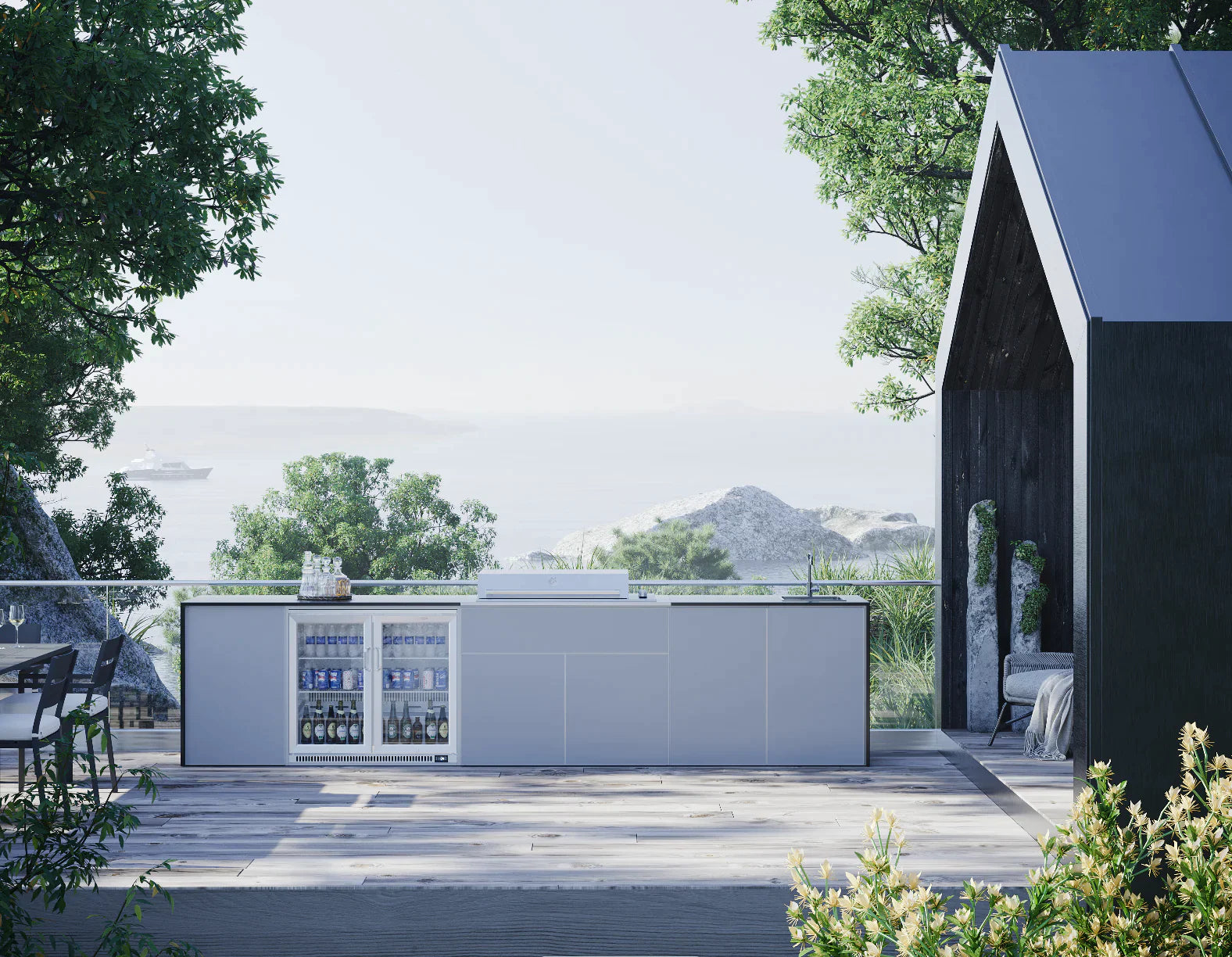 FrescoPro Fremantle Outdoor Kitchen With Pro Line 6 Burner BBQ - Dekton Top / ACP Doors - Nuovo Luxury