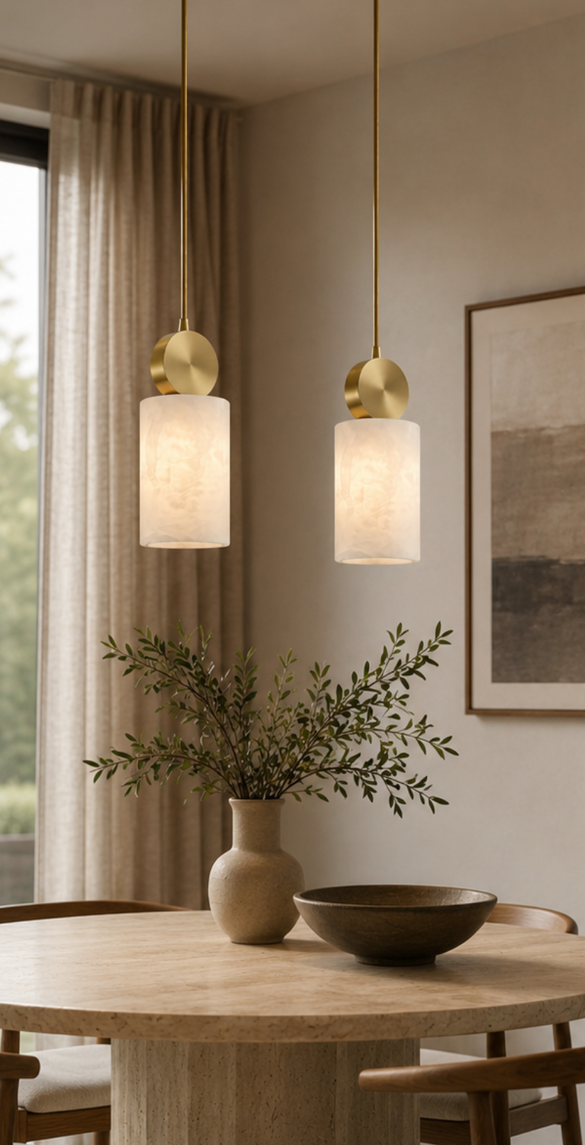 Aura Stone-Effect Pendant Light – Brushed Gold Dimmable LED