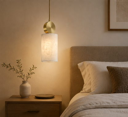 Aura Stone-Effect Pendant Light – Brushed Gold Dimmable LED