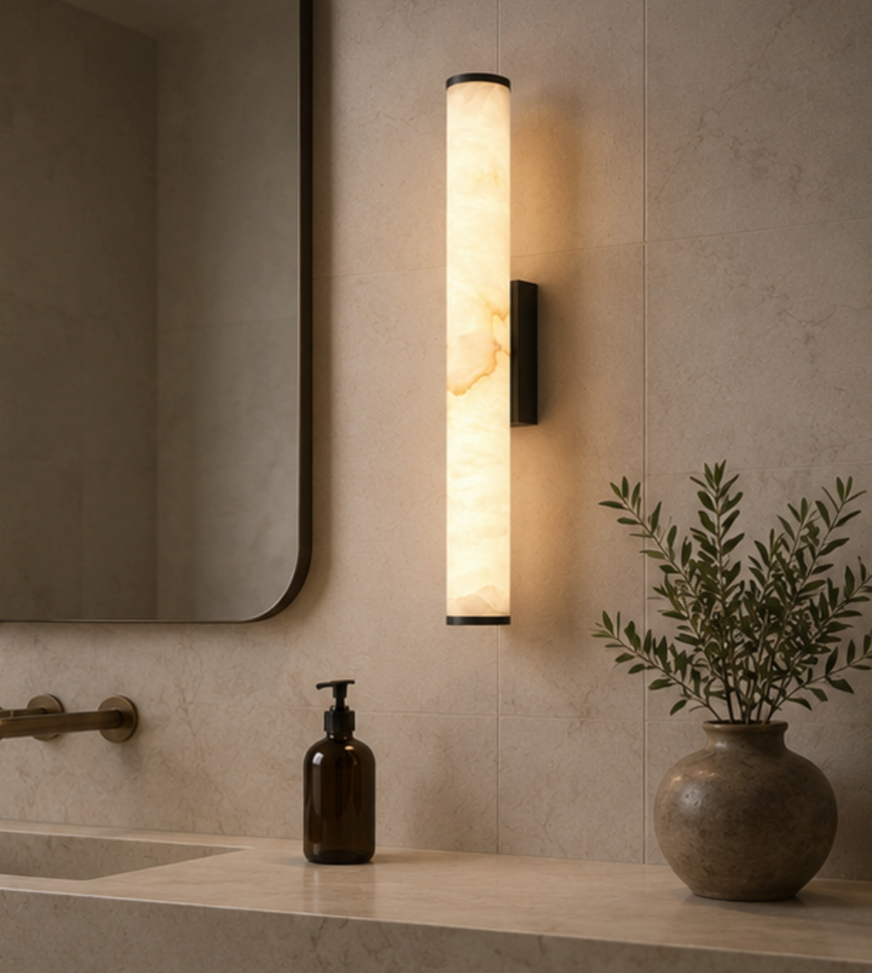 Linea Linear Wall Light – Copper & Natural Stone