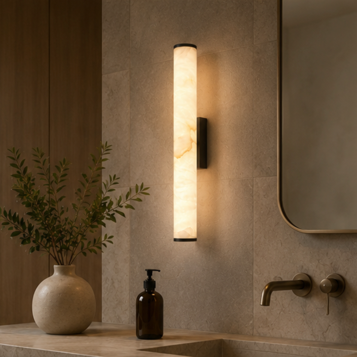 Linea Linear Wall Light – Copper & Natural Stone