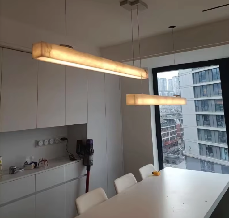 Meridian Linear Pendant Light – Alabaster-Effect Stone