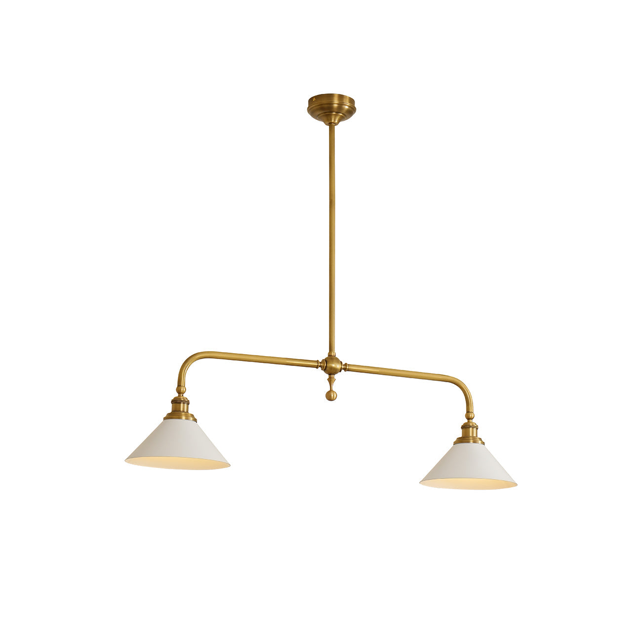 Hartwell brass island pendant light with two ceramic shades
