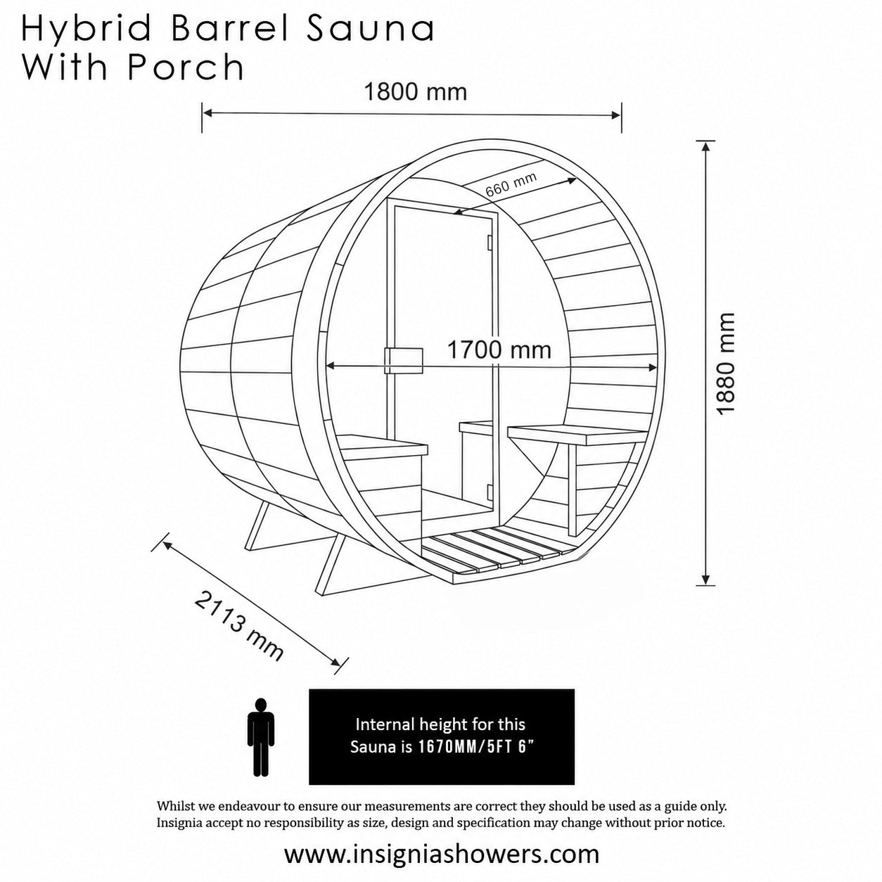 Insignia Hybrid Barrel Sauna installation schematic and dimensions