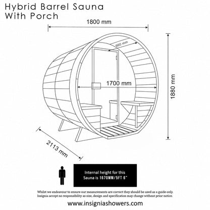 Insignia Hybrid Barrel Sauna installation schematic and dimensions