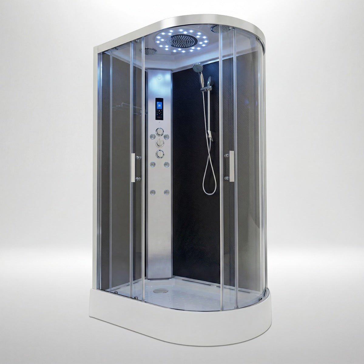 Platinum shower cabin 1200x800mm chrome frame with black carbon back wall