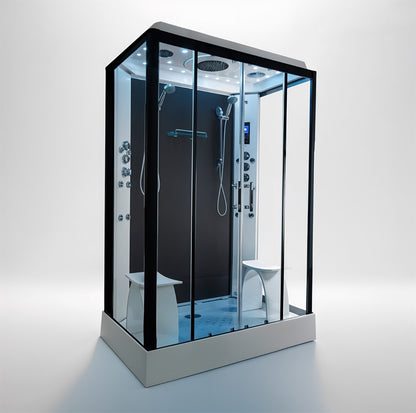 Platinum twin steam shower 1400x900mm black frame with black matte back wall