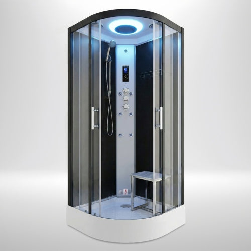 Premium Steam Shower 800x800mm - Black Frame / Clear Glass