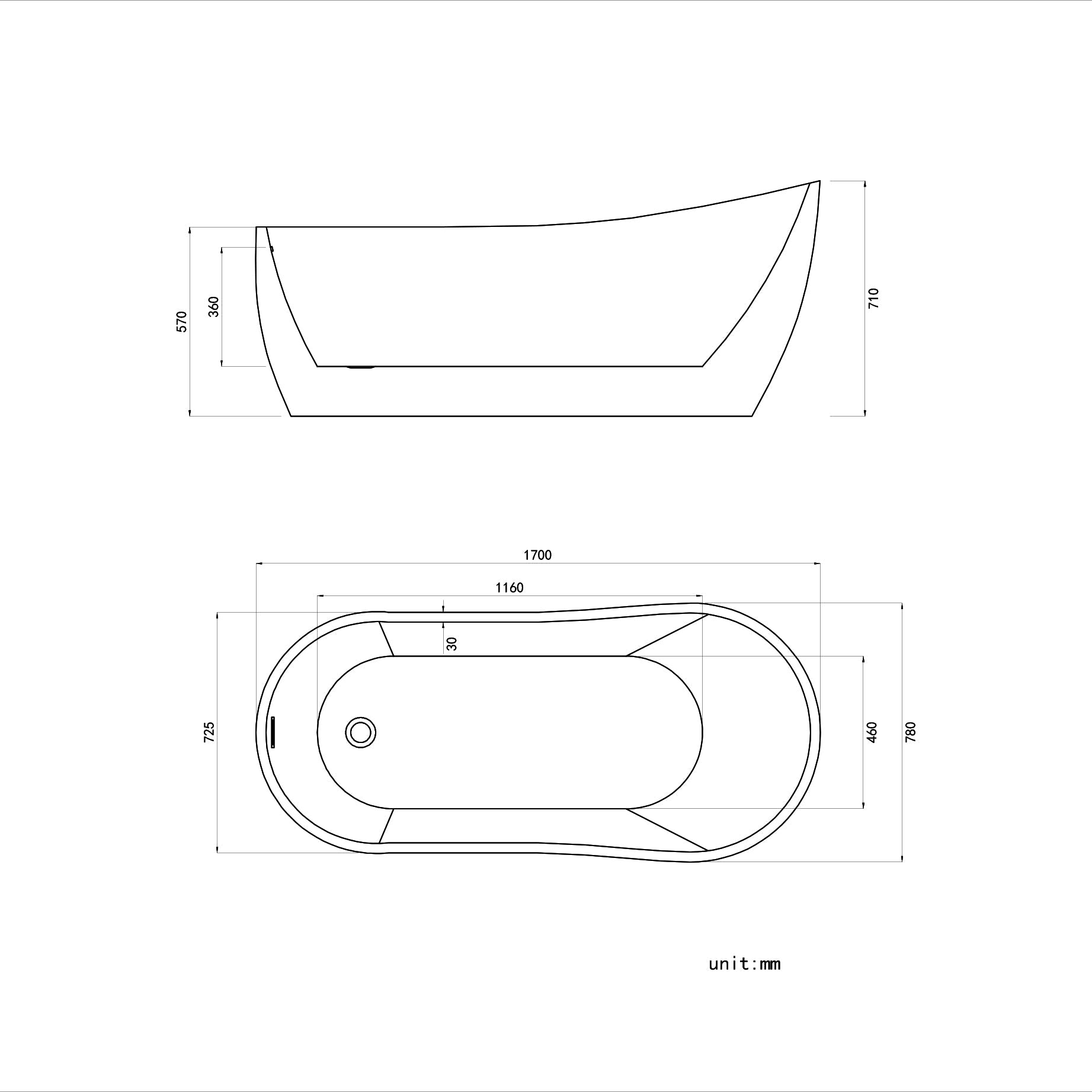 Cannes Freestanding Bathtub 1700 x 780 - Nuovo Luxury - Freestanding Bathtub