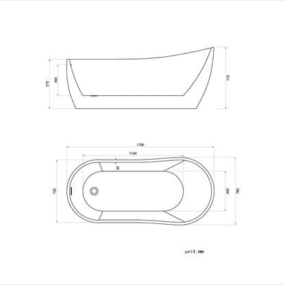 Cannes Freestanding Bathtub 1700 x 780 - Nuovo Luxury - Freestanding Bathtub