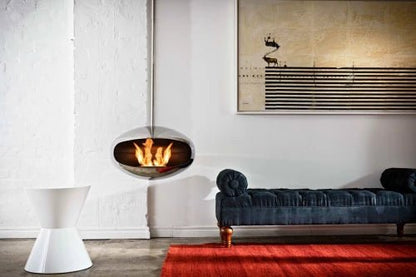 Cocoon Aeris Smokeless Bioethanol Fire Polished Steel with Steel Pole - Nuovo Luxury - Ceiling - mounted Fireplace