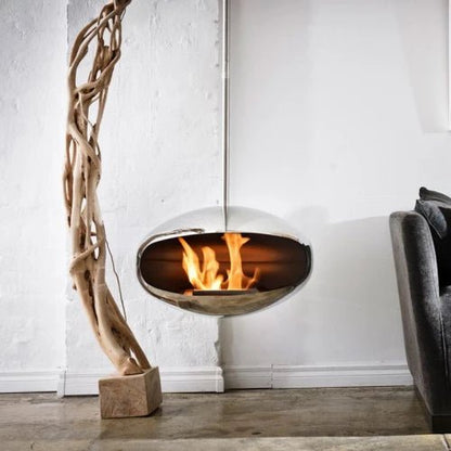 Cocoon Aeris Smokeless Bioethanol Fire Polished Steel with Steel Pole - Nuovo Luxury - Ceiling - mounted Fireplace